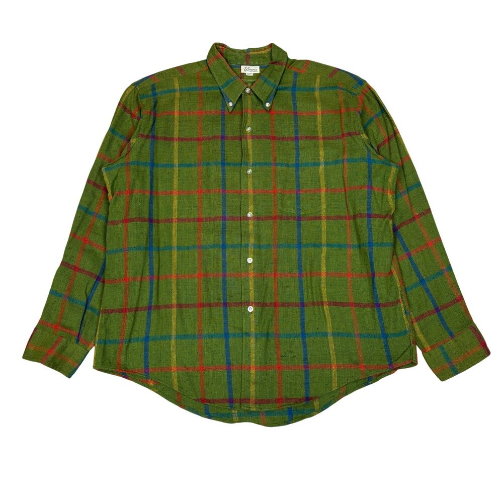 Vintage 50s Robinson's California Plaid Button Up Men's XL Rockabilly Mid Mod